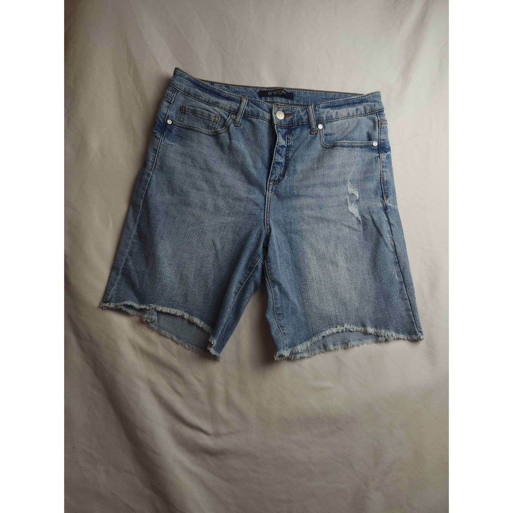 Energie Cut Off Shorts Womens Size 11 Blue Distressed Denim Raw Hem Mid Wash